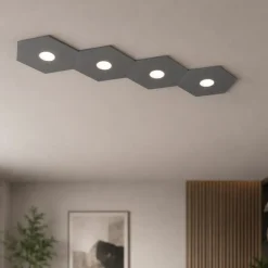 Plafoniere Moderne-Top Light Hexagon plafoniera 4 luci led toplight moderna metallo grigio antracite