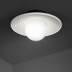 Plafoniere Moderne-Perenz Illuminazione Huevo perenz plafoniera di cemento bianca tonda sfera in vetro