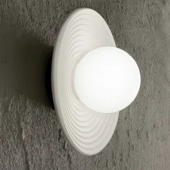 Plafoniere Moderne-Perenz Illuminazione Huevo perenz plafoniera di cemento bianca tonda sfera in vetro