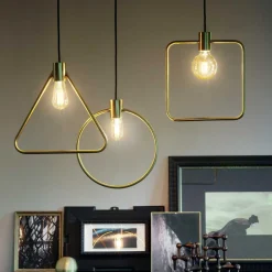 Lampade A Sospensione-Ideal Lux abc sp1 triangle lampada a sospensione triangolo oro ottone pendente