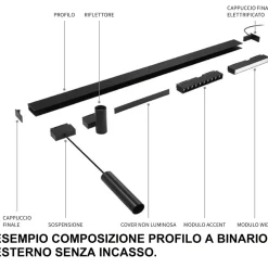 Illuminazione A Binario-Ideal Lux arca track faretto led nero per binario monofase 5w 4000k 48v orientabile ottica 40