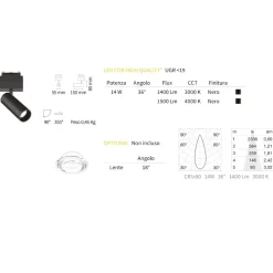 Illuminazione A Binario-Ideal Lux arca track faretto nero led 48v 14w 4000k per binario monofase orientabile ottica 36