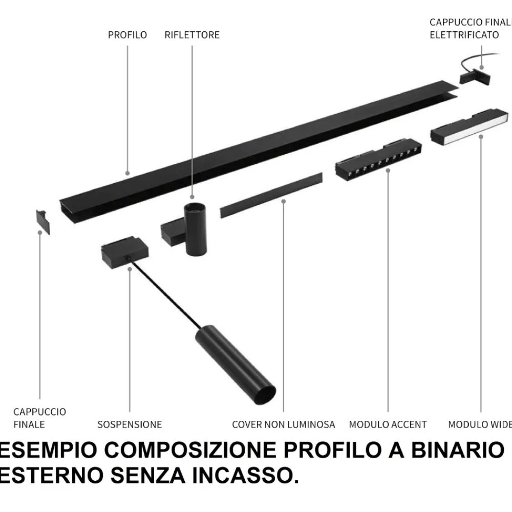 Illuminazione A Binario-Ideal Lux arca track faretto nero led 48v 14w 4000k per binario monofase orientabile ottica 36