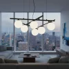 Lampadari Moderni-Ideal Lux atlas sp6 lampadario nero sfere vetro bianco opalino