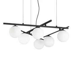 Lampadari Moderni-Ideal Lux atlas sp6 lampadario nero sfere vetro bianco opalino