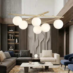 Lampadari Moderni-Ideal Lux atlas sp6 lampadario moderno oro bocce vetro bianco opaco 6 luci