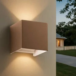 Applique Da Esterno-Ideal Lux atom ap d10 applique cubo da esterno marrone orientabile led 12w 3000k