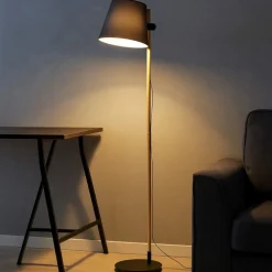 Lampade Da Terra-Ideal Lux axel pt1 lampada da terra nera legno naturale
