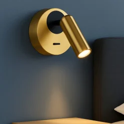 Applique Camera Da Letto-Ideal Lux bean ap round applique per comodino camera da letto led 3000k ottone