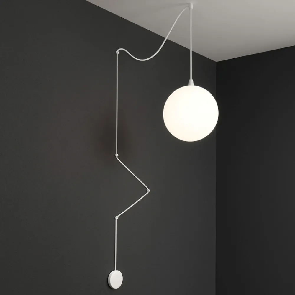 Lampade A Sospensione-Ideal Lux boa sp1 lampada a sospensione cavo in tessuto bianco sfera vetro