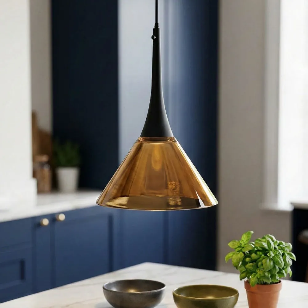 Lampade A Sospensione-Ideal Lux cocktail lampada a sospensione per penisola cucina vetro ambra led 3000k