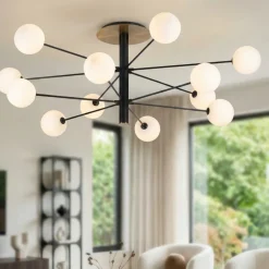 Plafoniere Moderne-Ideal Lux cosmopolitan pl12 plafoniera moderna nera 12 luci sfere vetro