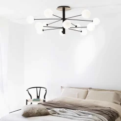 Plafoniere Moderne-Ideal Lux cosmopolitan pl12 plafoniera moderna nera 12 luci sfere vetro