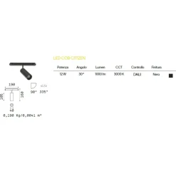 Illuminazione A Binario-Ideal Lux ego track single 12w 3000k dali faretto led nero