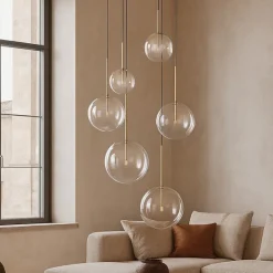 Lampadari Moderni-Ideal Lux equinoxe sp6 lampadario per soggiorno dorato con bocce vetro