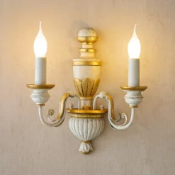 Applique Da Parete-Ideal Lux firenze ap2 applique due luci bianca e oro