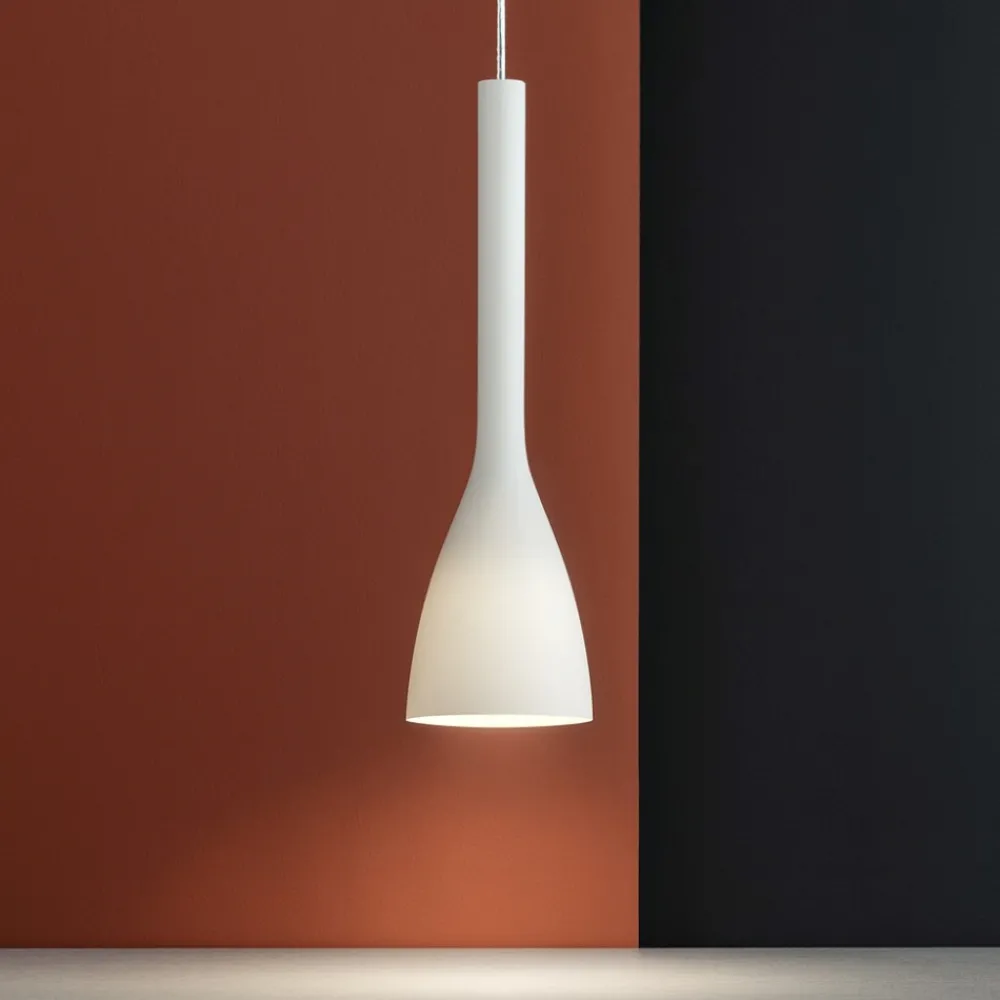 Lampade A Sospensione-Ideal Lux flut sp1 small lampada a sospensione per isola cono vetro bianco