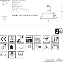 Faretti Da Incasso-Ideal Lux funky fi faretto nero quadrato da incasso per controsoffitto