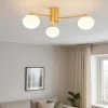 Plafoniere Moderne-Ideal Lux hermes pl3 d90 plafoniera 3 luci oro sfere vetro bianco