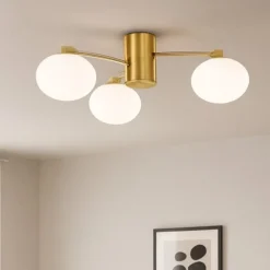 Plafoniere Moderne-Ideal Lux hermes pl3 d60 plafoniera tre sfere ottone