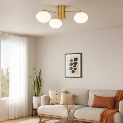 Plafoniere Moderne-Ideal Lux hermes pl3 d60 plafoniera tre sfere ottone