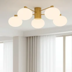 Plafoniere Moderne-Ideal Lux hermes pl5 d60 plafoniera 5 luci ottone per salotto