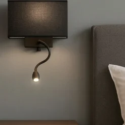 Applique Camera Da Letto-Ideal Lux hotel ap2 applique nero per comodino paralume