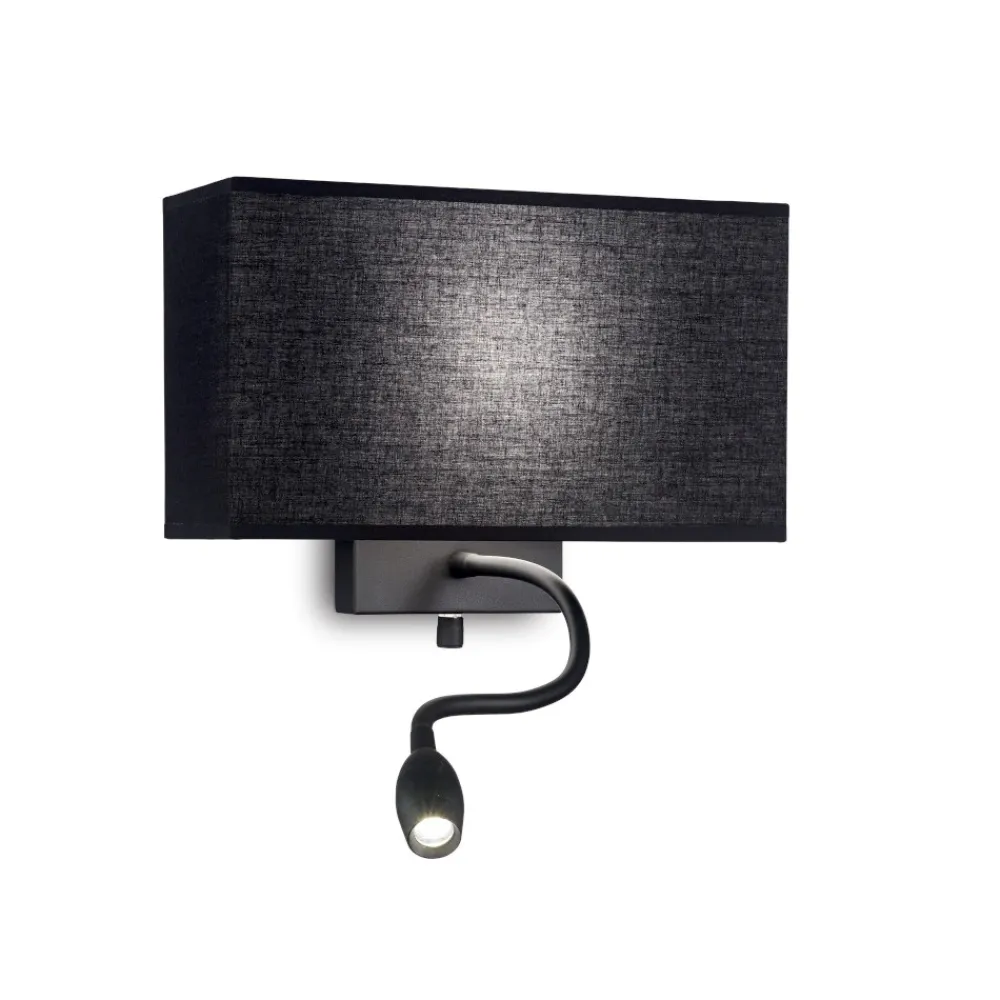 Applique Camera Da Letto-Ideal Lux hotel ap2 applique nero per comodino paralume