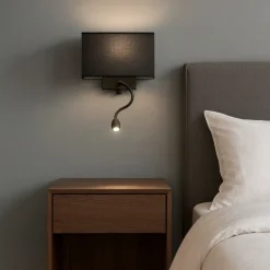 Applique Camera Da Letto-Ideal Lux hotel ap2 applique nero per comodino paralume