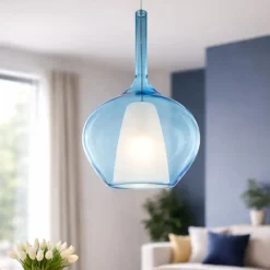 Lampade A Sospensione-Ideal Lux kalique sp1-1 d28 lampada a sospensione vetro azzurro