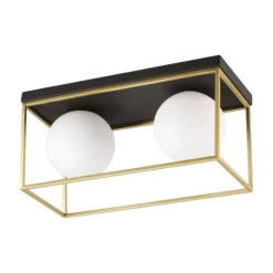 Plafoniere Moderne-Ideal Lux lingotto pl2 plafoniera due luci rettangolare metallo nero e oro