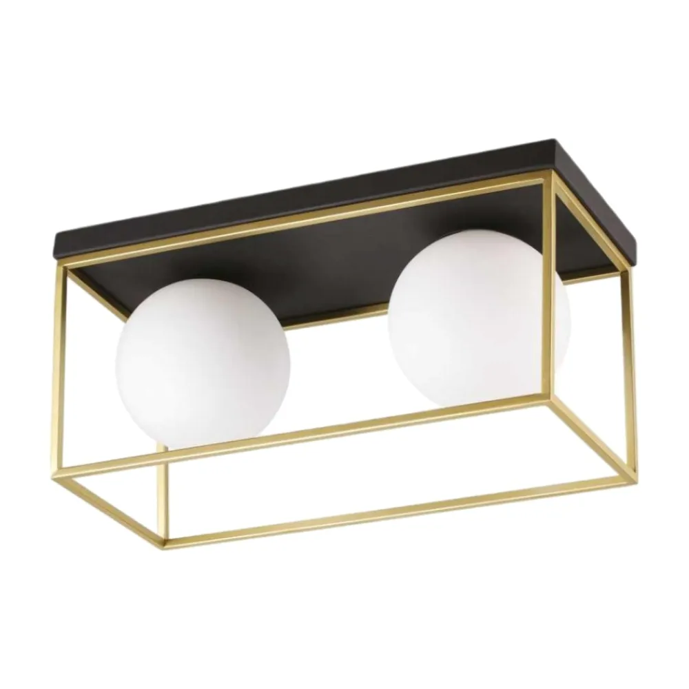 Plafoniere Moderne-Ideal Lux lingotto pl2 plafoniera due luci rettangolare metallo nero e oro