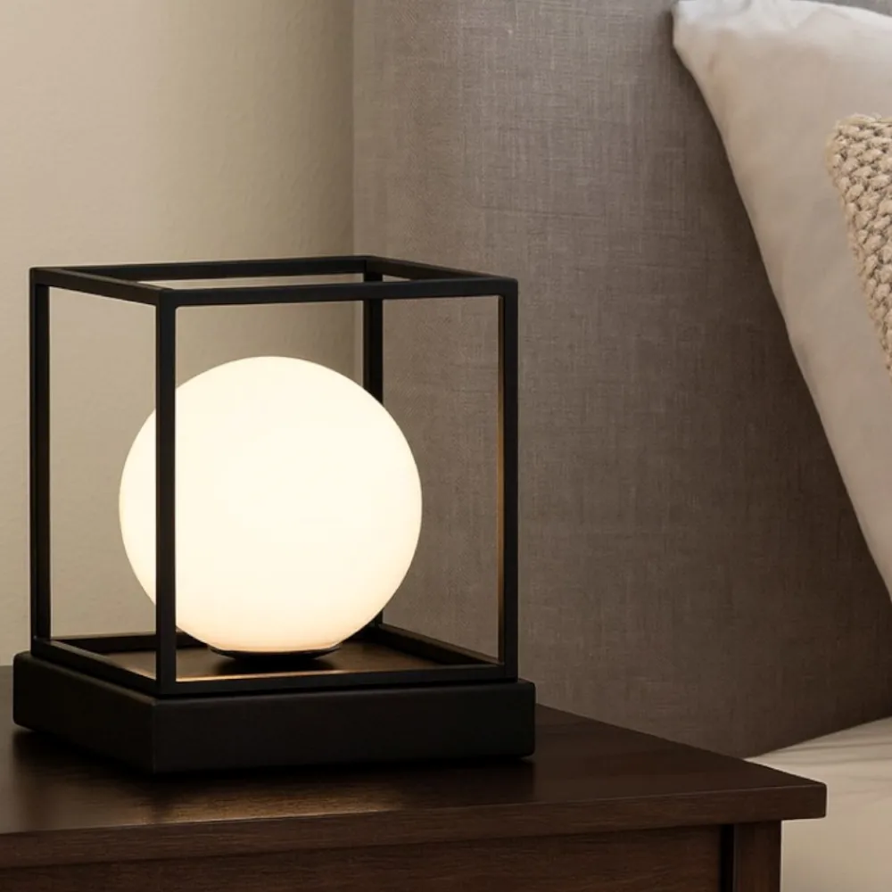 Abat Jour-Ideal Lux lingotto tl1 small abat-jour da comodino nero boccia vetro bianca