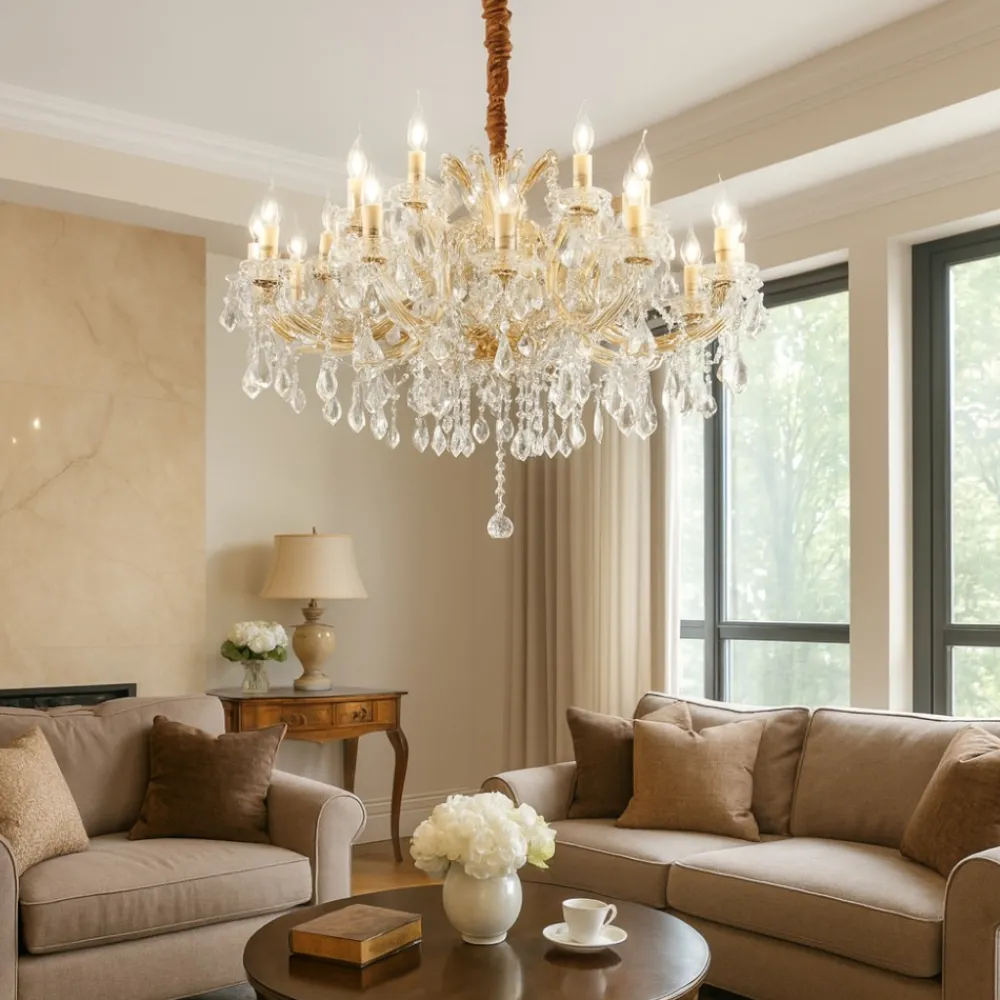 Lampadari Moderni-Ideal Lux napoleon sp18 lampadario di cristallo dorato goccia