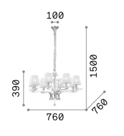 Lampadari Moderni-Ideal Lux pegaso sp8 lampadario per salone ottone paralumi tessuto
