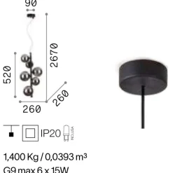 Lampadario Camera Da Letto-Ideal Lux perlage sp6 lampadario stanza da letto fume'