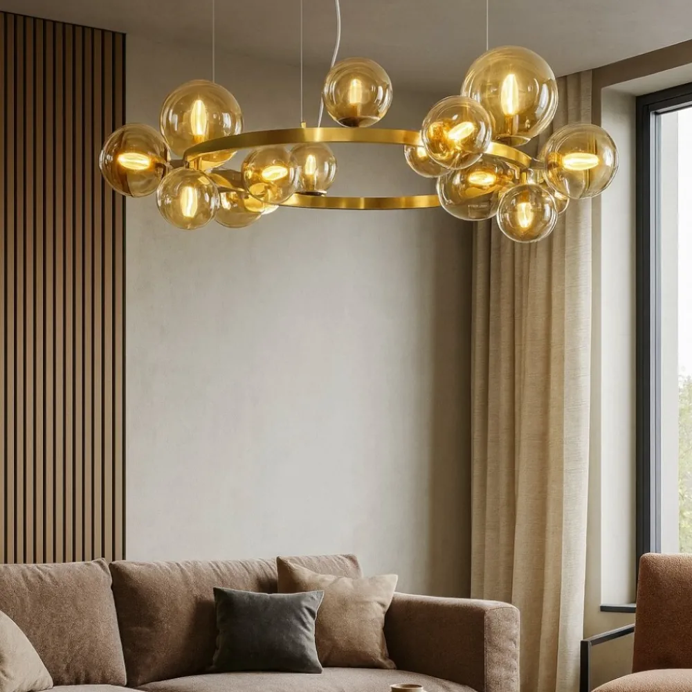 Lampadari Moderni-Ideal Lux perlage sp14 lampadario vetri ambra