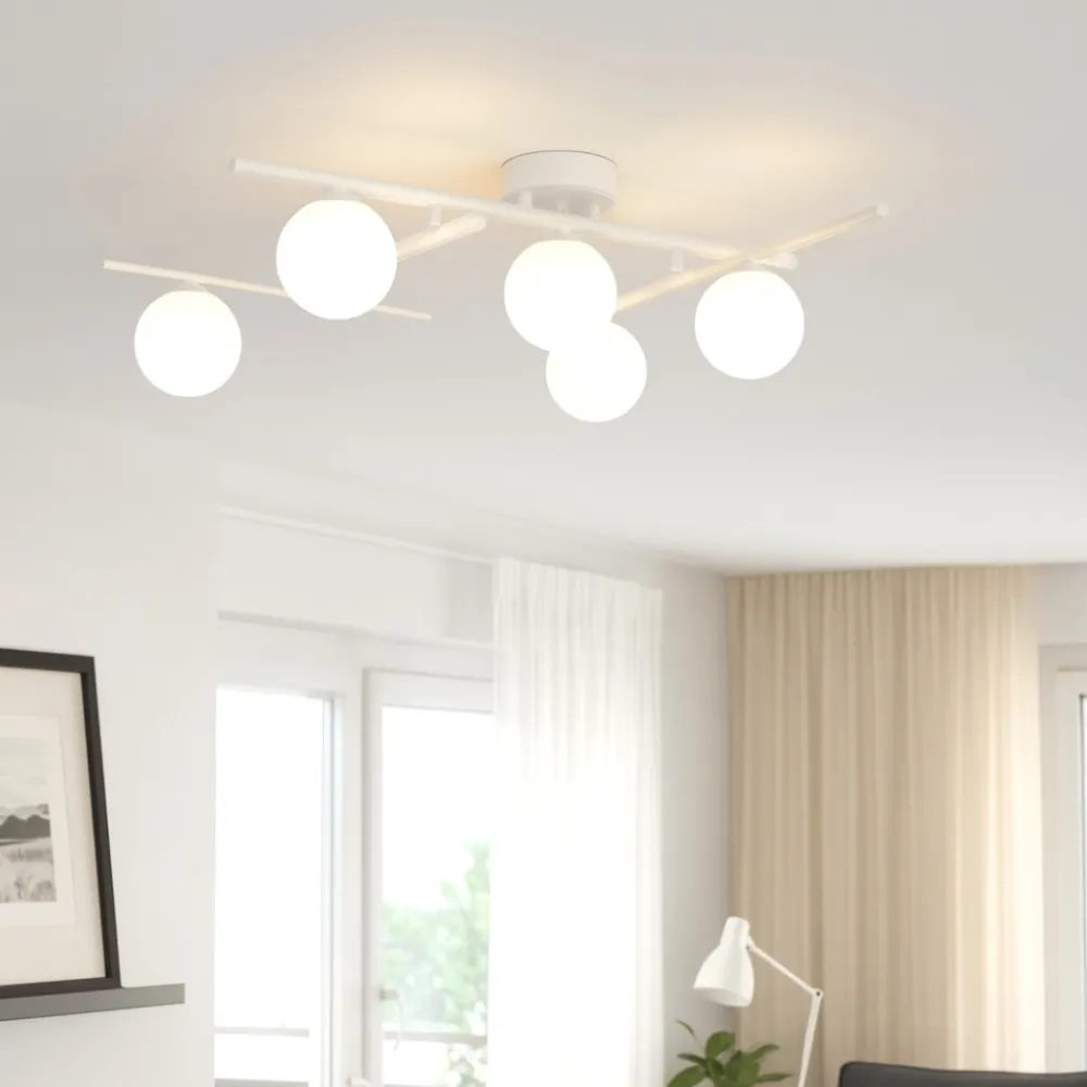Plafoniere Moderne-Ideal Lux plafoniera bianca atlas pl5 sfere vetro bianco