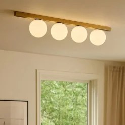 Plafoniere Moderne-Ideal Lux plafoniera moderna ottone binomio pl4 sfere vetro bianco opaco