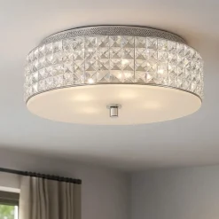 Plafoniere Moderne-Ideal Lux roma pl6 plafoniera camera da letto 40cm rotonda cromo cristalli trasparenti