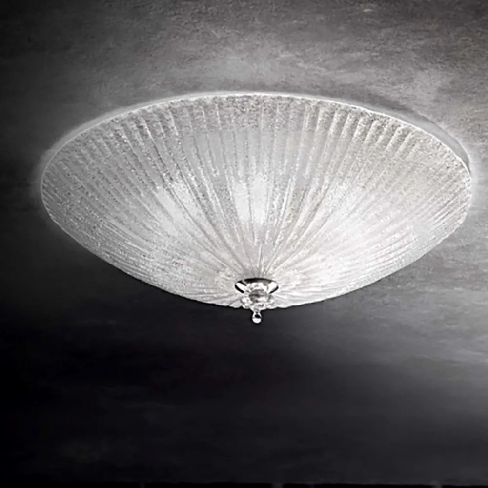 Plafoniere Moderne-Ideal Lux shell pl3 plafoniera camera da letto rotonda vetro trasparente granigliato