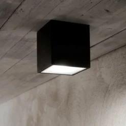 Faretti Da Esterno-Ideal Lux techo pl1 small faretto nero per soffitto da esterno ip54