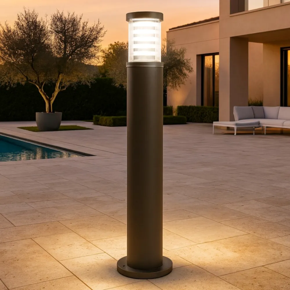 Lampioni Da Giardino-Ideal Lux tronco pt1 h80 coffee lampione da esterno marrone ip65 per giardino