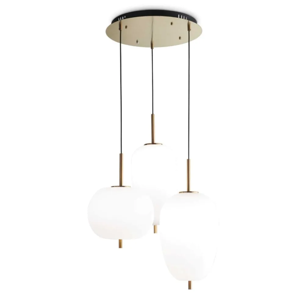 Lampadario Camera Da Letto-Ideal Lux umile sp3 lampadario led 3 luci pendenti 60w 3000k oro
