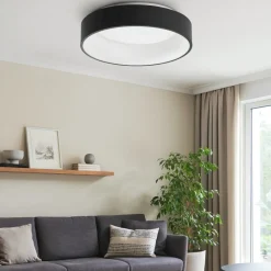 Plafoniere Moderne-Ideal Lux ziggy pl d045 plafoniera led 3000k rotonda nero per ingresso