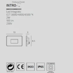 Segnapasso Led-Top Light Intro segnapasso bianco per esterno da incasso a parete led 2w cct ip65