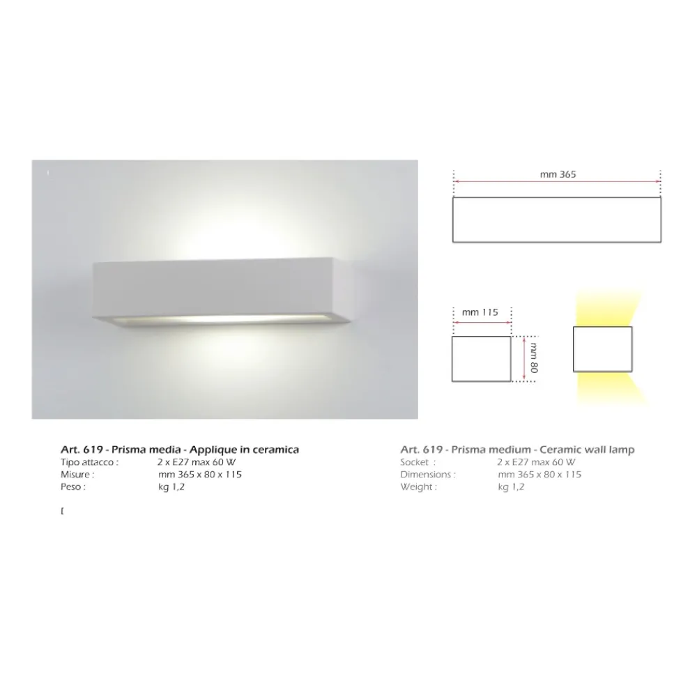 Applique Da Parete-IsyLuce applique in gesso bianco moderno rettangolare