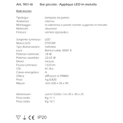 Applique Da Parete-IsyLuce applique nero led 18w 3000k moderna rettangolare