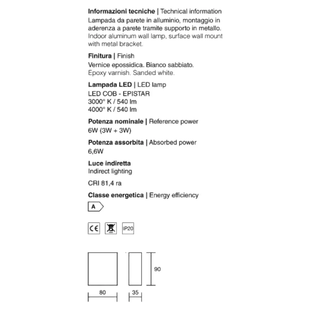 Applique Da Parete-IsyLuce applique quadrato led 6w 3000k bianco moderna