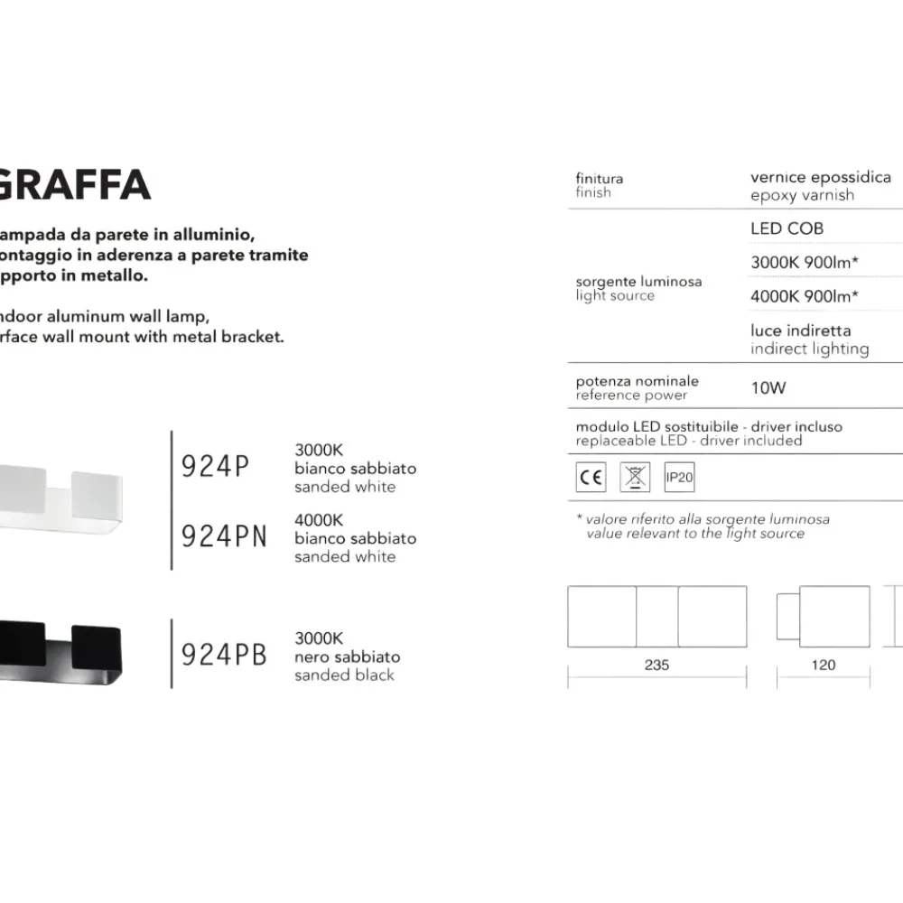 Applique Da Parete-IsyLuce graffa applique led 10w 3000k moderno bianco